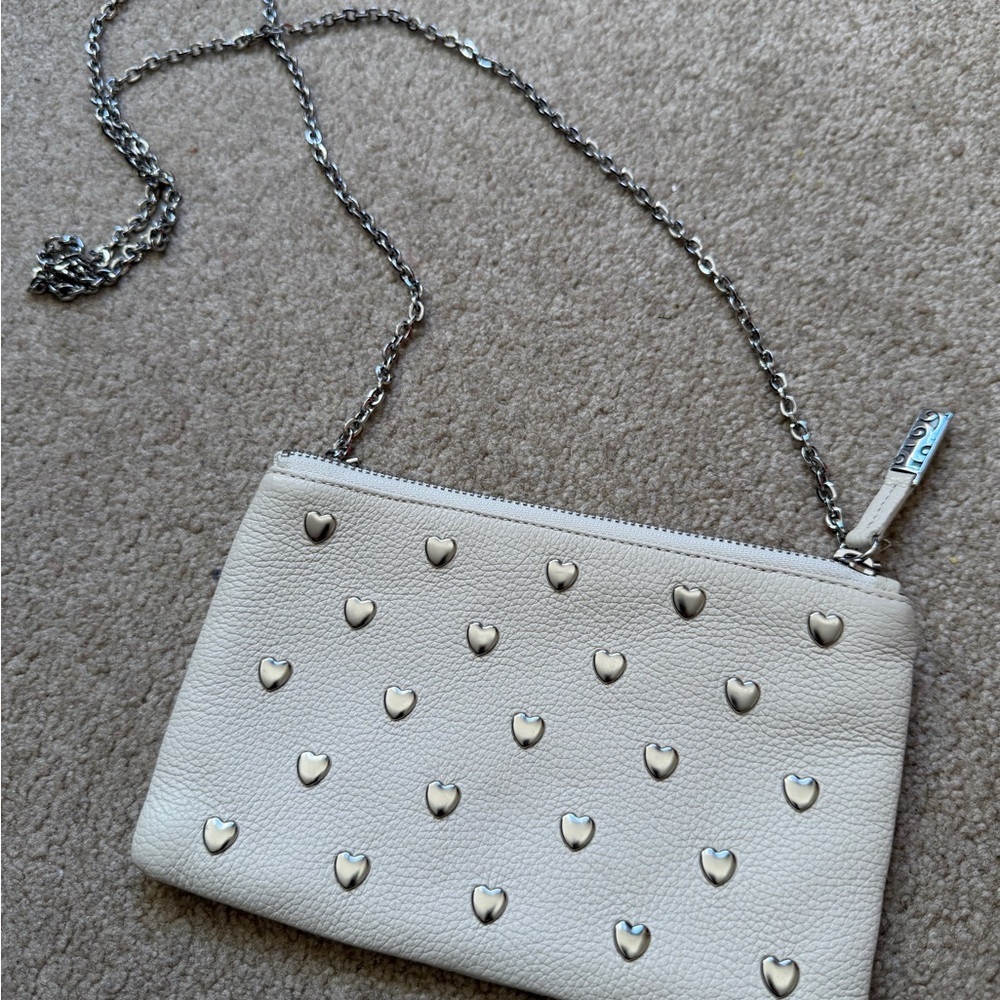 Cream Heart Stud Chain Crossbody Bag